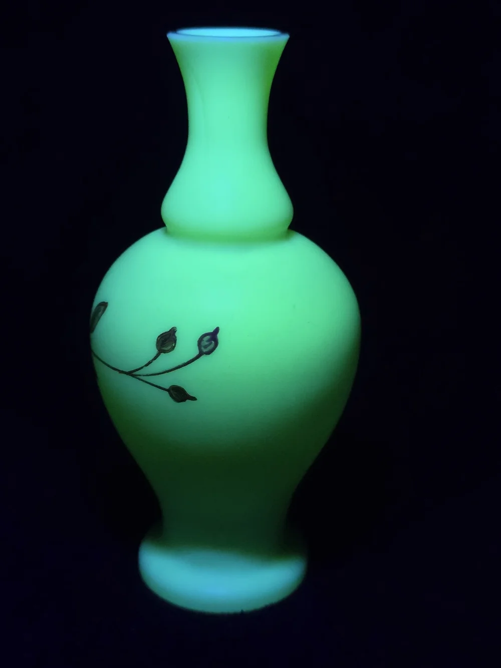 Bohemian Harrach Uranium Glass Vase – Fine Wildflower Enamel, c. 1880s
